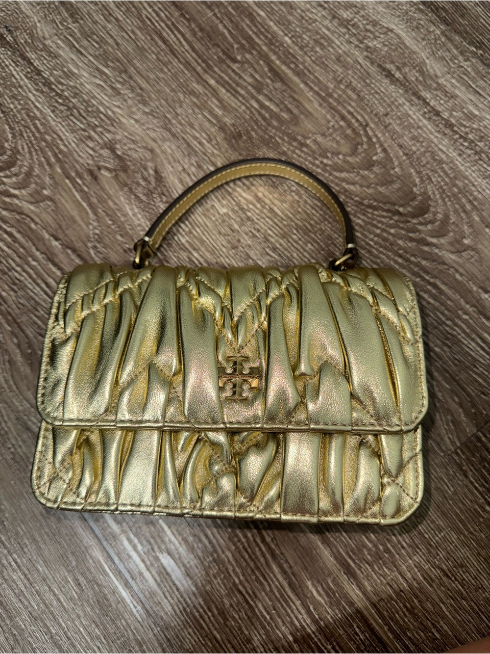 Tory Burch Metallic Gold Quilted Top-Handle Mini Bag